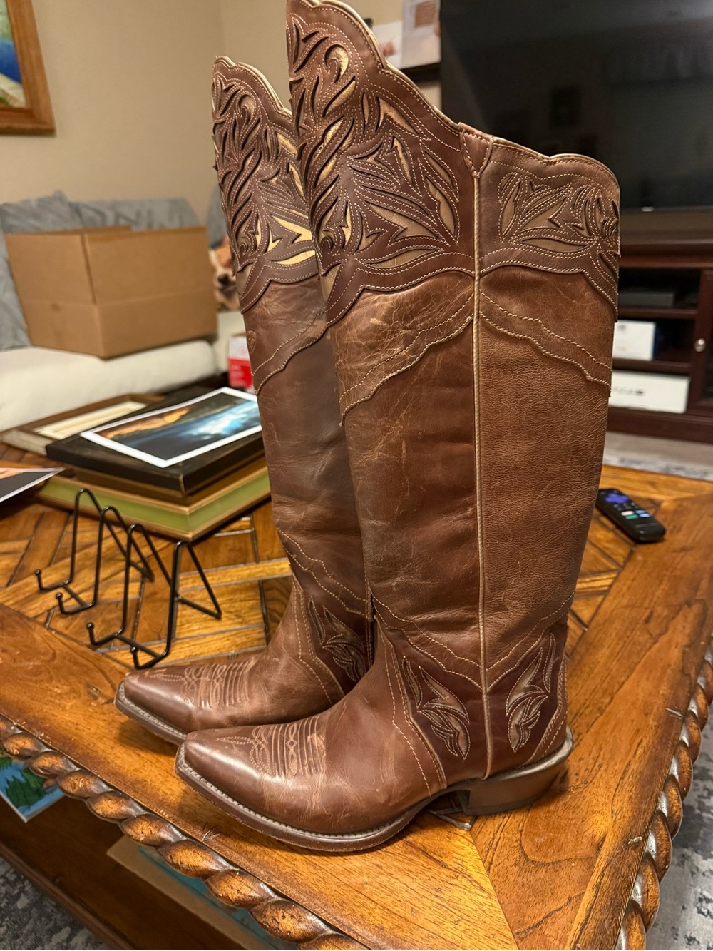 Classic Brown Leather Western Knee-High Boots -7.5